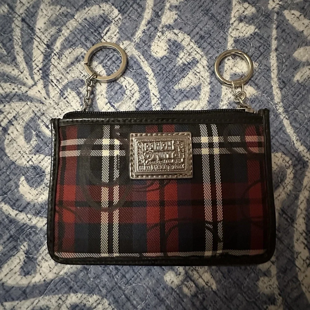 Coach Poppy Tartan Mini Skinny Wallet Pink Multicolor